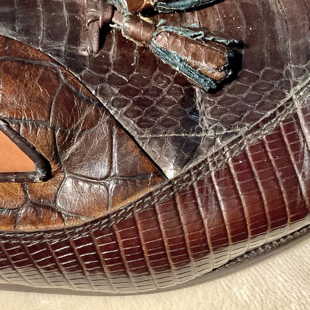 Men’s Slip On Loafer Shoe Snake Leather Stacy Adam’s Santana Il Toe Tassel 10.5W